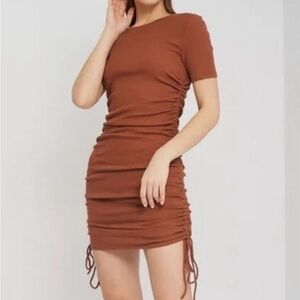 Zara Brown Ruched Mini Dress